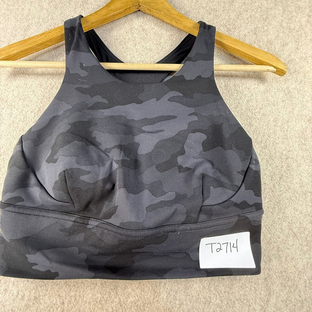 Lululemon High Neck Racerback Sports Bra Black Grey Camo Size 4 T2714